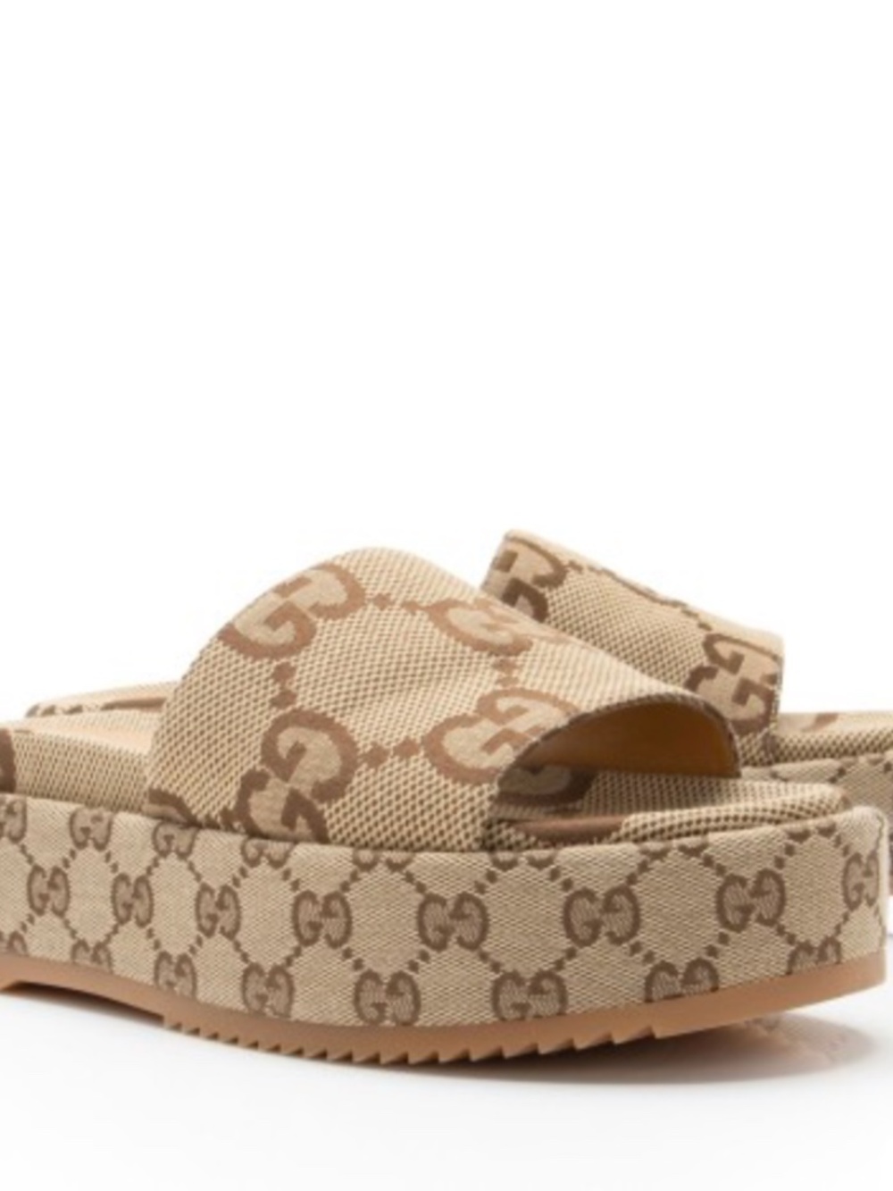 Gucci Jumbo GG Canvas Angelina Slide Platform Sandals